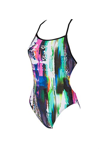 ARENA Bañador Deportivo para Mujer Vivid, Mujer, Traje de baño de una Sola Pieza, 002247, Color Rosa y Negro, 44