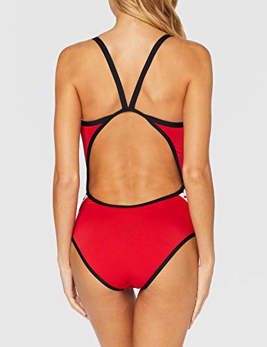 ARENA Team Stripe - Bañador Deportivo para Mujer, Mujer, Traje de baño de una Sola Pieza, 001195, Rojo/Negro, 44