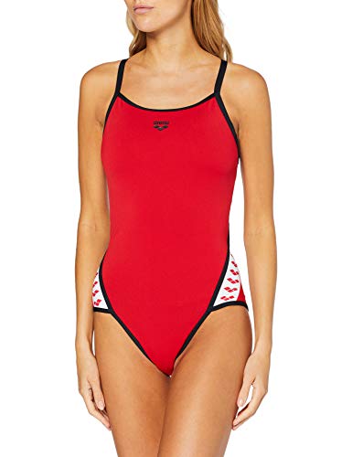 ARENA Team Stripe - Bañador Deportivo para Mujer, Mujer, Traje de baño de una Sola Pieza, 001195, Rojo/Negro, 44