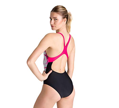 ARENA W Drawing Swim Pro Back One Piece L - Bañador Deportivo para Mujer, Color Black/Freak Rose, Talla 48, 30