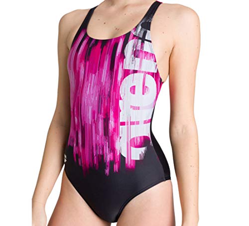 ARENA W Drawing Swim Pro Back One Piece L - Bañador Deportivo para Mujer, Color Black/Freak Rose, Talla 48, 30