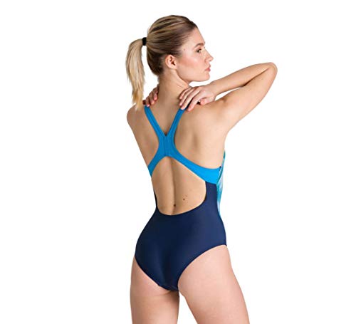 ARENA W Drawing Swim Pro Back One Piece L, Mujer, Navy/Turquoise, 38
