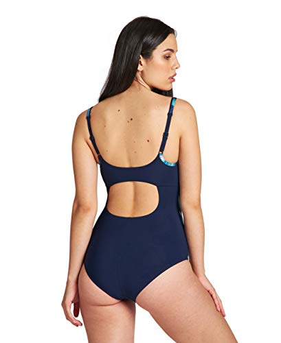 ARENA W Flavia Strap Back One Piece - Bañador para Mujer, Color Navy/Black Multi, Talla 42