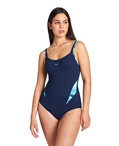 ARENA W Flavia Strap Back One Piece - Bañador para Mujer, Color Navy/Black Multi, Talla 42