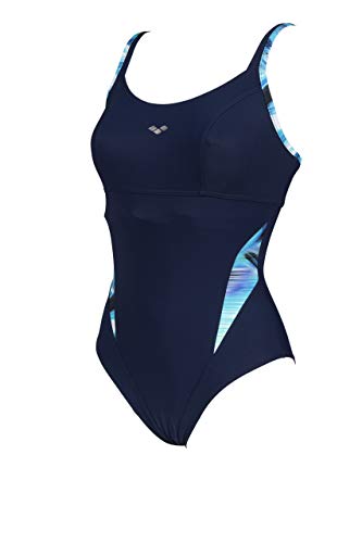 ARENA W Flavia Strap Back One Piece - Bañador para Mujer, Color Navy/Black Multi, Talla 46