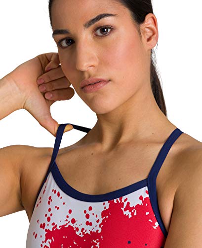 Arena W Light Drop Back One Piece Bañador Deportivo Mujer Spraypaint, Red-White-Navy, 44