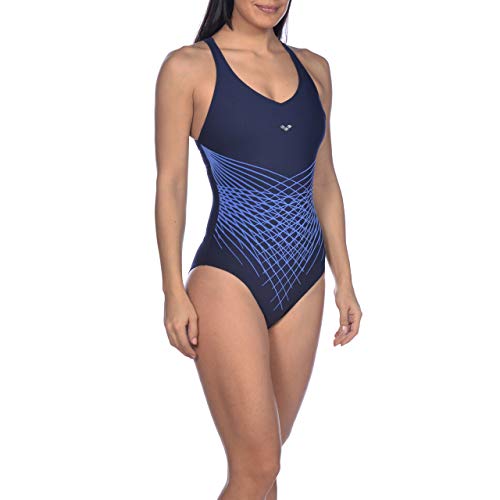 Arena W Maia Criss Cross Back One Piece - Bañador para mujer, Mujer, color Navy/Bright Blue, tamaño L (talla del fabricante: 42)