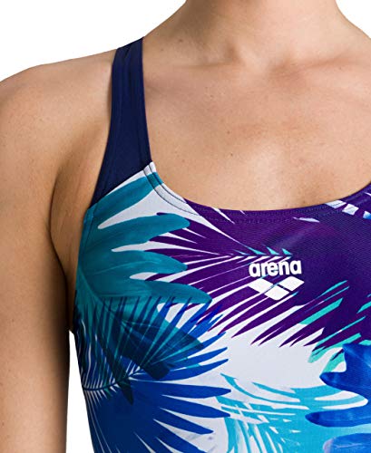 ARENA W Palm Print Swim Pro Back One Piece - Bañador Deportivo para Mujer, Color Navy/Multi, Talla 46