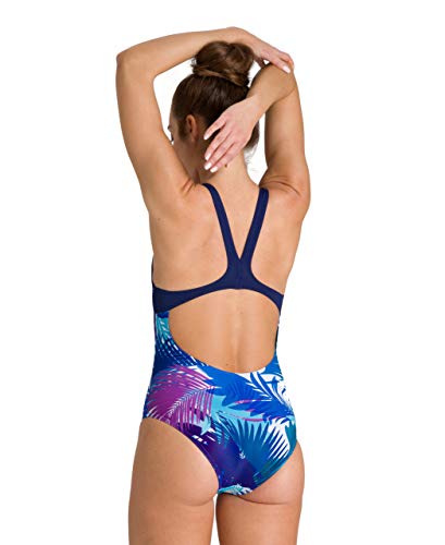 ARENA W Palm Print Swim Pro Back One Piece - Bañador Deportivo para Mujer, Color Navy/Multi, Talla 46