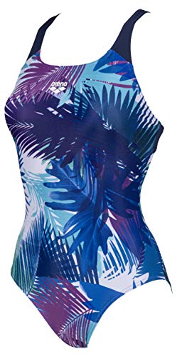 ARENA W Palm Print Swim Pro Back One Piece - Bañador Deportivo para Mujer, Color Navy/Multi, Talla 46