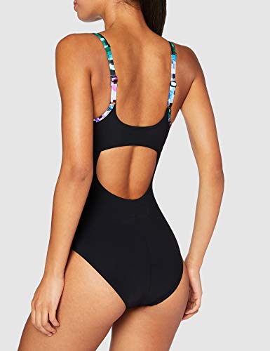ARENA W Strap Back One Piece Bañador Bodylift Mujer Misaki Copa b, Black/Multicolor, 48
