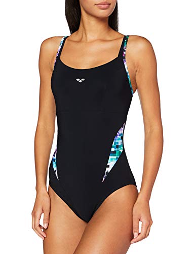 ARENA W Strap Back One Piece Bañador Bodylift Mujer Misaki Copa b, Black/Multicolor, 48