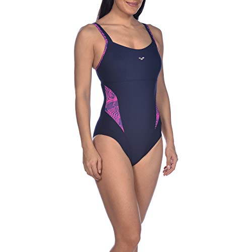 Arena W Strap Back One Piece Bañador Bodylift Mujer Viola Copa B, Navy-Rose Violet, 42