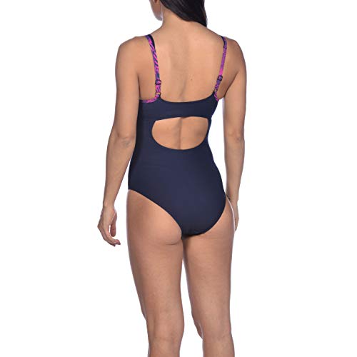 Arena W Strap Back One Piece Bañador Bodylift Mujer Viola Copa B, Navy-Rose Violet, 42