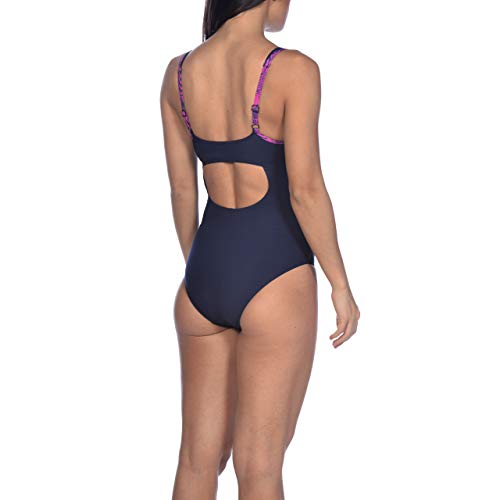 Arena W Strap Back One Piece Bañador Bodylift Mujer Viola Copa B, Navy-Rose Violet, 42