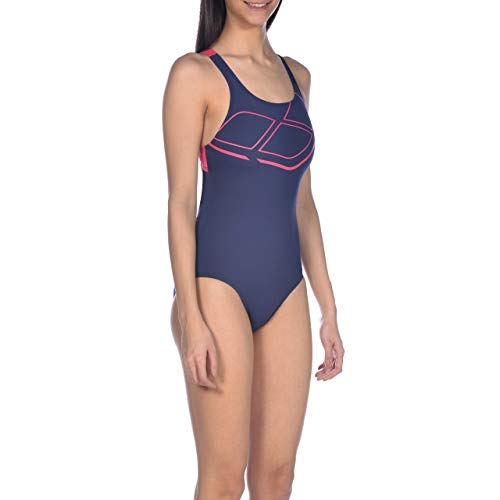 Arena W Swim Pro Back One Piece Bañador Deportivo Mujer Essentials, Navy-Freak Rose, 42