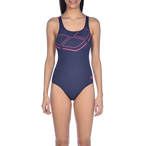 Arena W Swim Pro Back One Piece Bañador Deportivo Mujer Essentials, Navy-Freak Rose, 42