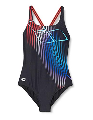 ARENA W Swim Pro Back One Piece Bañador Deportivo Mujer Optical Waves, Black-Fluo Red, 40