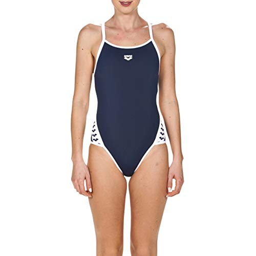 Arena W Team Stripe Super Fly Back One Piece Bañador Deportivo, Mujer, Azul (Navy/White), 48