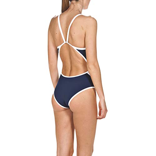 Arena W Team Stripe Super Fly Back One Piece Bañador Deportivo, Mujer, Azul (Navy/White), 48