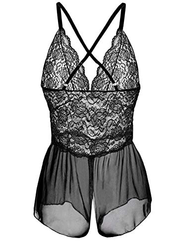 Armondii Lencería para mujer, body abierto, lencería sexy Negro XXL