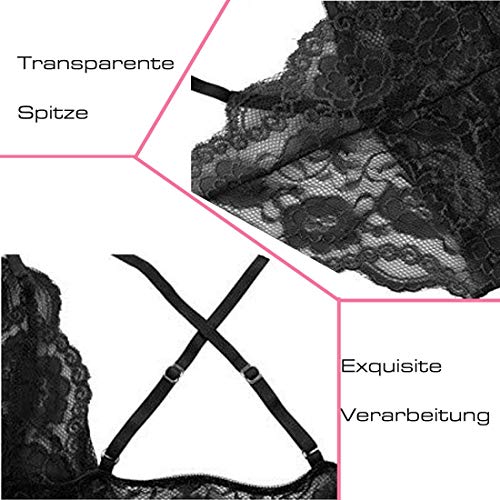 Armondii Lencería para mujer, body abierto, lencería sexy Negro XXL