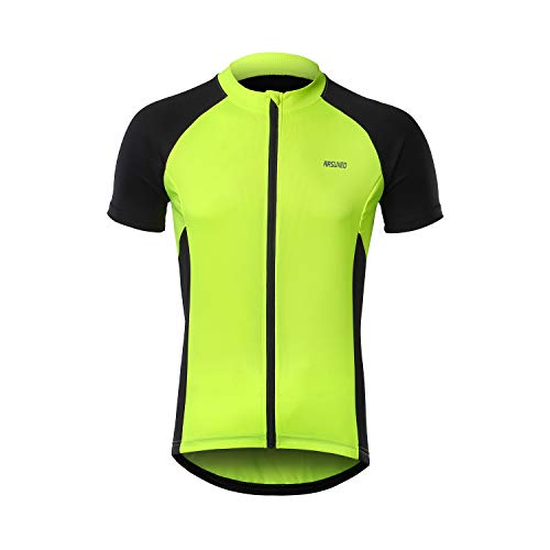 ARSUXEO Camiseta de Ciclismo de Manga Corta para Hombre Camiseta de Bicicleta MTB con Bolsillo con Cremallera 655 Verde M