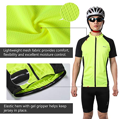 ARSUXEO Camiseta de Ciclismo de Manga Corta para Hombre Camiseta de Bicicleta MTB con Bolsillo con Cremallera 655 Verde M