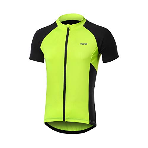 ARSUXEO Camiseta de Ciclismo de Manga Corta para Hombre Camiseta de Bicicleta MTB con Bolsillo con Cremallera 655 Verde M