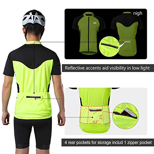 ARSUXEO Camiseta de Ciclismo de Manga Corta para Hombre Camiseta de Bicicleta MTB con Bolsillo con Cremallera 655 Verde M