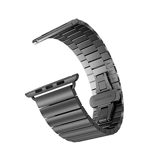 ARTCHE Correa de reloj para Apple Watch de 44 mm y 42 mm, acero inoxidable, correa recta ajustable, compatible con iWatch Series 6 SE 5 4 3 2 1, color negro