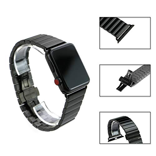 ARTCHE Correa de reloj para Apple Watch de 44 mm y 42 mm, acero inoxidable, correa recta ajustable, compatible con iWatch Series 6 SE 5 4 3 2 1, color negro