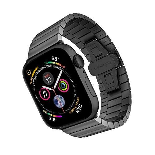 ARTCHE Correa de reloj para Apple Watch de 44 mm y 42 mm, acero inoxidable, correa recta ajustable, compatible con iWatch Series 6 SE 5 4 3 2 1, color negro