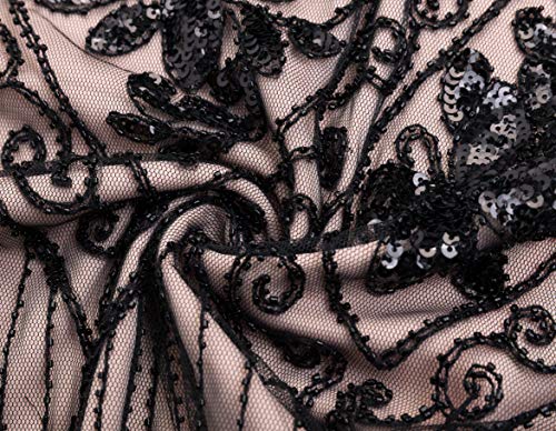 ArtiDeco - Vestido de mujer estilo años 20 con mangas cortas, disfraz de Gatsby para fiestas temáticas Beige negro. M-36/38/40