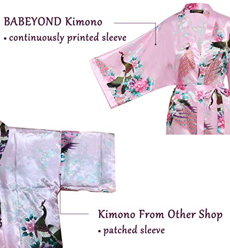 ArtiDeco Vestido Kimono Pijama de Seda Bata Novia Kimono de Seda Ropa de dormir de Satén Estampado Pavo Real