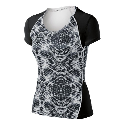 ASICS Camiseta de Manga Corta para Mujer Lite-Show de Alta Visibilidad, Mujer, WR2181, Estampado de Lentejuelas/Negro, S