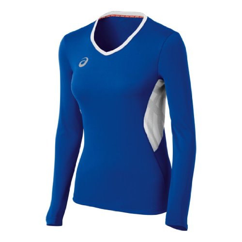 ASICS Camiseta de manga larga de voleibol de alto rendimiento femenino, real / blanco, medio