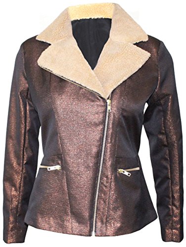Attuendo SHEARLING Biker chaqueta de la mujer - Marrón - 36 ES Small