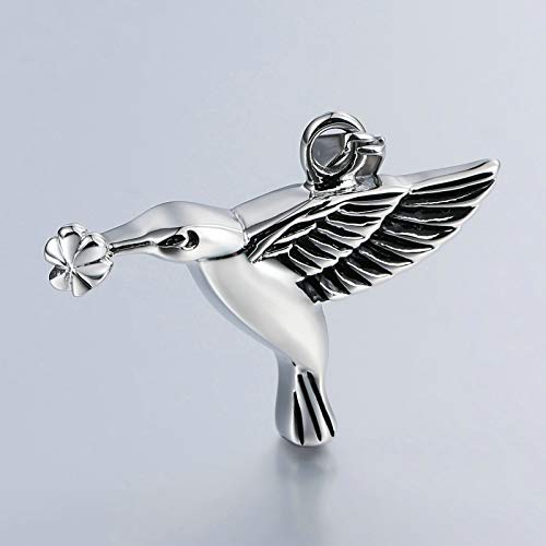 AueDsa Colgantes para Cenizas Mujer Hombre Acero Inoxidable Pájaro con Flor Colgante Ceniza Plata