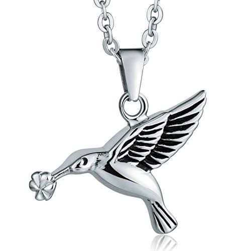 AueDsa Colgantes para Cenizas Mujer Hombre Acero Inoxidable Pájaro con Flor Colgante Ceniza Plata