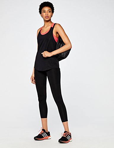 AURIQUE Camiseta Deportiva Mujer, Multicolor (Black/Geranium), Small