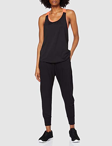 AURIQUE Camiseta Deportiva Mujer, Multicolor (Black/Geranium), Small