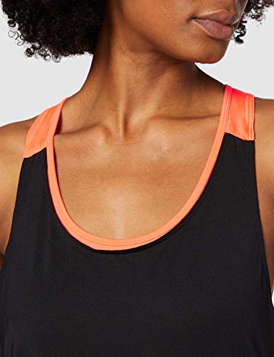 AURIQUE Camiseta Deportiva Mujer, Multicolor (Black/Geranium), Small