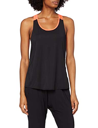 AURIQUE Camiseta Deportiva Mujer, Multicolor (Black/Geranium), Small