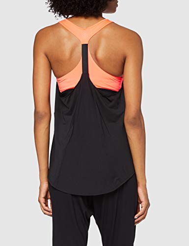 AURIQUE Camiseta Deportiva Mujer, Multicolor (Black/Geranium), Small