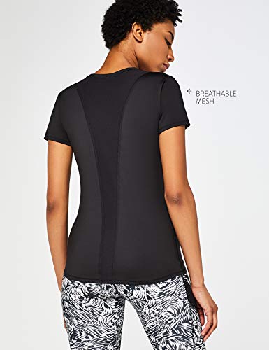 AURIQUE Camiseta Deportiva Mujer, Negro (Black), Medium