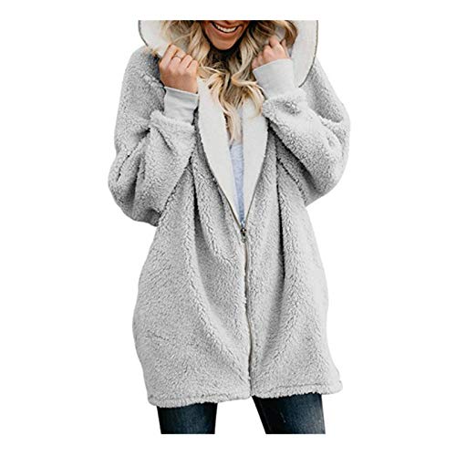 Aututer Abrigo para Mujer Bolsillos con Capucha Suaves con Cremallera Abrigo de Felpa de Felpa Polar para Mujer para Mantener el Calor Abrigo de Piel sintética de Talla Grande con Capucha y Sudadera