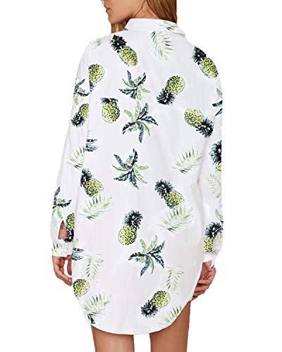 Auxo Elegante Blusa Camisa de Mujer con Cuello en V Estilo Informal Casual Suelto de Vacaciones Talla Grande Larga 02-Blanco XL