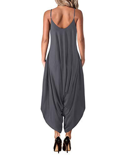 Auxo Mono Largo Mujer Tirantes Sin Mangas con Cuello En V Pantalones Anchos Casual Verano Jumpsuit Chic Elegant Mono de Noche Playsuit Anchos de Fiesta Bodysuit 01-Grigio Scuro XL