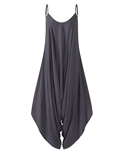 Auxo Mono Largo Mujer Tirantes Sin Mangas con Cuello En V Pantalones Anchos Casual Verano Jumpsuit Chic Elegant Mono de Noche Playsuit Anchos de Fiesta Bodysuit 01-Grigio Scuro XL